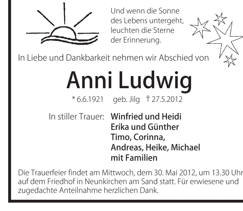  Traueranzeige für Anni Ludwig vom 29.05.2012 aus Pegnitz-Zeitung